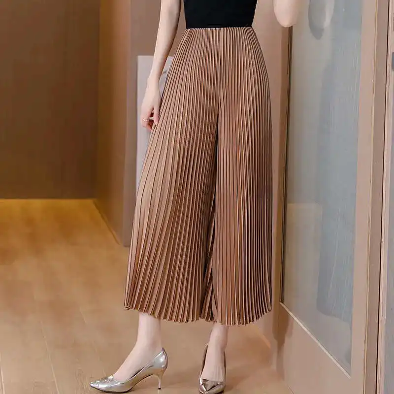 Top Trends: Elegant Vintage Women Oversized Pleated Pants Spring Summer Koreon Streetwear Fashion Big Size High Waist Casual Solid Trousers Shoppable Styles - Image 3