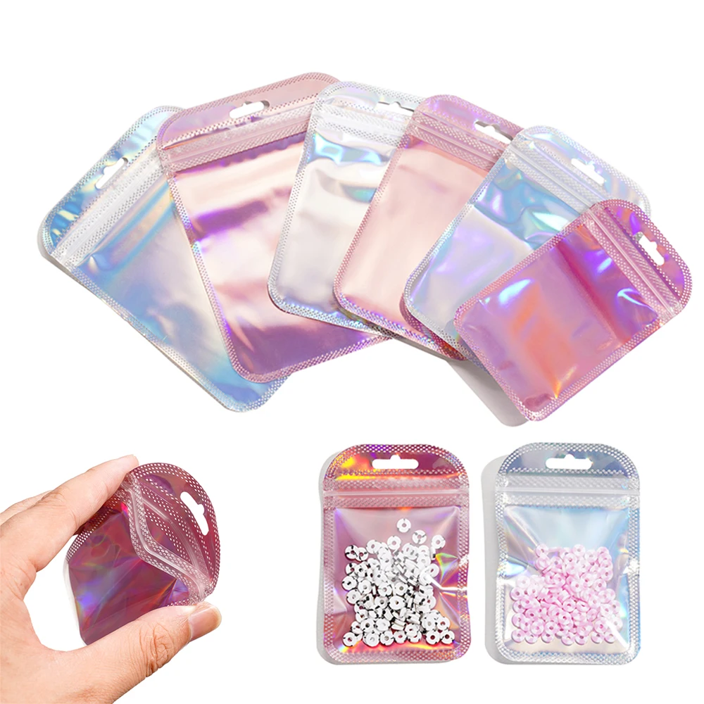 Top Trends: 50Pcs / Lot Self-Sealing Laser Small Plastic Bags For Earring Jewelry Display Bags Pouch Gift Packaging Organizer Storage Bag Shoppable Styles