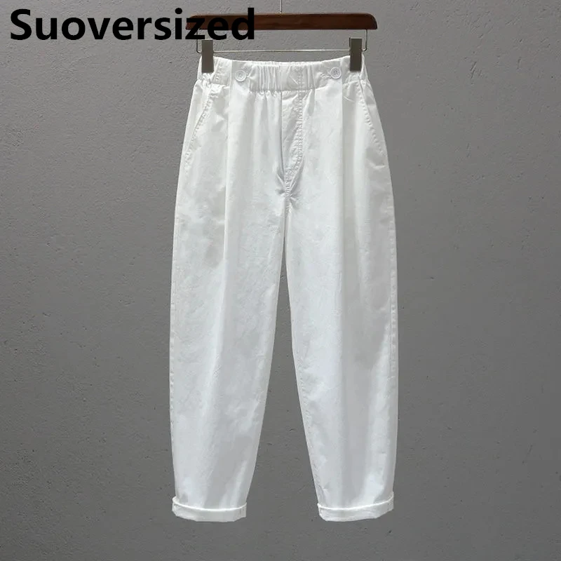 Top Trends: Oversized 4xl Ankle-length Harem Pants Elastic High Waist Pantalones Casual White Women Spodnie Korean Baggy Straight Trousers Shoppable Styles