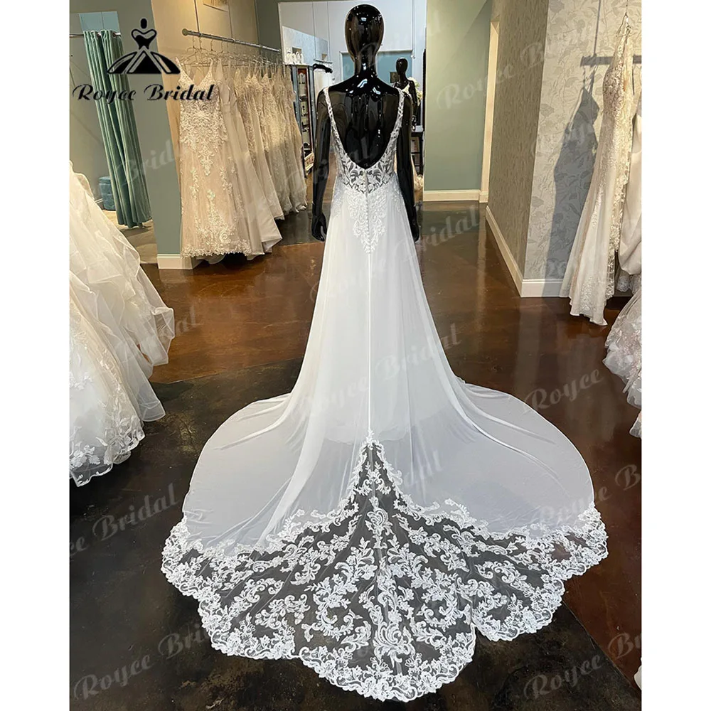 Top Trends: Plunging Chic Boho Lace Chiffon Bohemian Backless V Neck Wedding Gown For Women 2024 Robe Civil Wedding Dress Bridal Trouwjurk Shoppable Styles