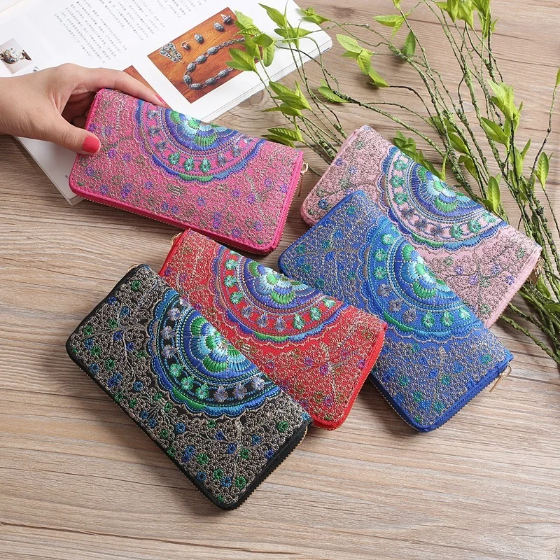 Top Trends: New Ladies Retro Embroidered Wallet Ethnic Style Hand Carry Single Pull Fabric Bag Clutch Shoppable Styles