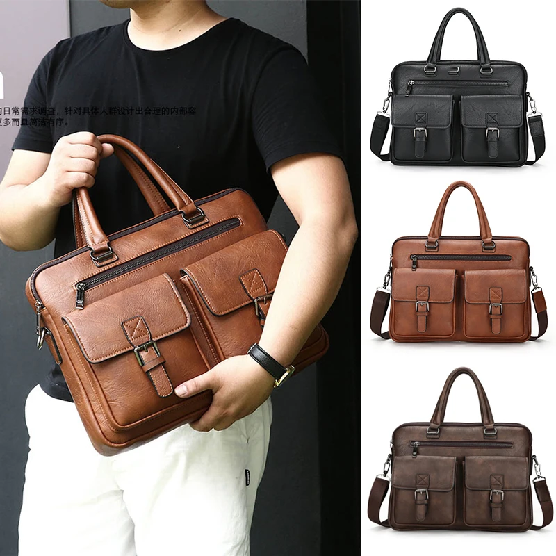 Top Trends: Executive Briefcase Bag For Man PU Leather Vintage Tote Male Handbags Laptop 14 Shoulder Business Messenger Crossbody Ita Bag Shoppable Styles