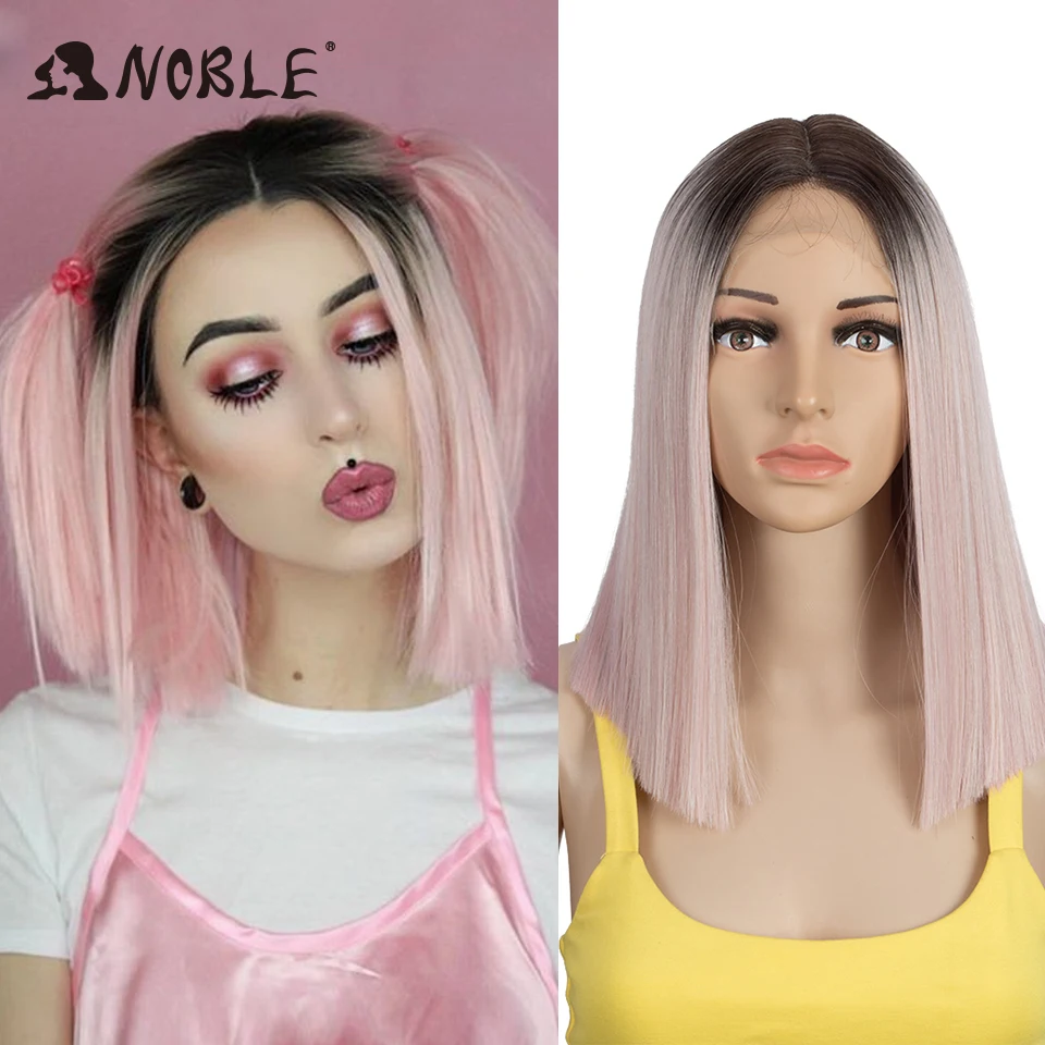 Top Trends: Noble Cosplay Synthetic Wig Short Bob Straight 14 Inch Pink Wig Ombre Blonde Wigs For Black Women High Temperature Fiber Shoppable Styles