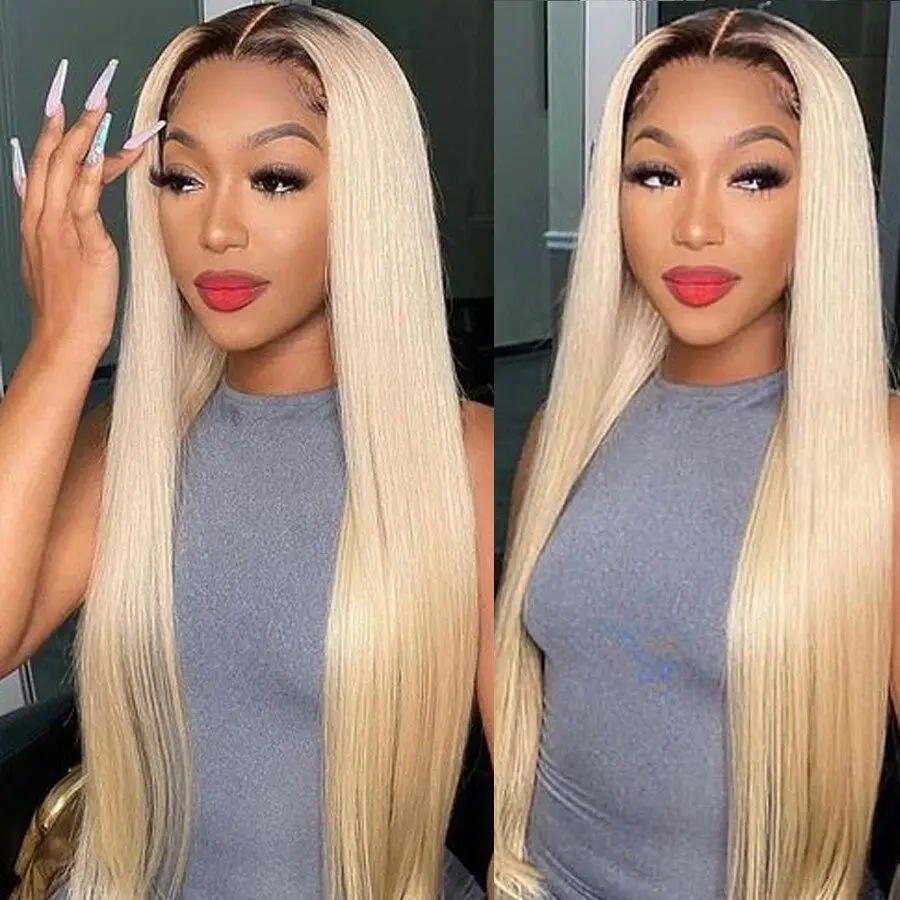 Top Trends: 1B 613 Honey Blonde Color Lace Front Human Hair Wigs Dark Roots Remy Brazilian Straight 13x4 Lace Front Human Hair Wig For Women Shoppable Styles - Image 2