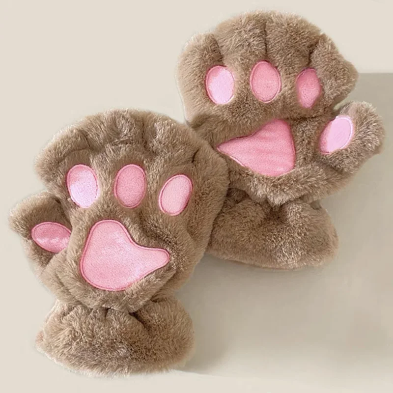 Top Trends: Cartoon Cute Cat Claw Paw Gloves Women Plush Mittens Warm Soft Plush Short Fingerless Fluffy Bear Cat Gloves Costume Half Finger Shoppable Styles - Image 3