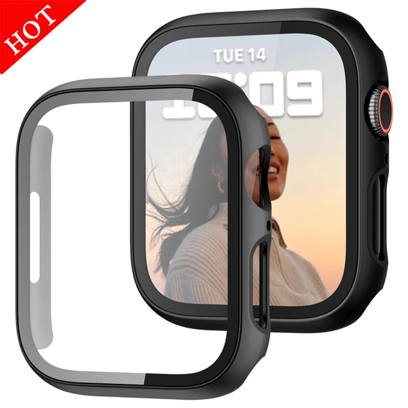 Top Trends: Tempered Glass+ cover For Apple Watch 9 8 44mm 40mm 42mm 38mm 41mm 45mm PC Bumper Screen Protector Case IWatch Series 7 6 5 3 Se Shoppable Styles