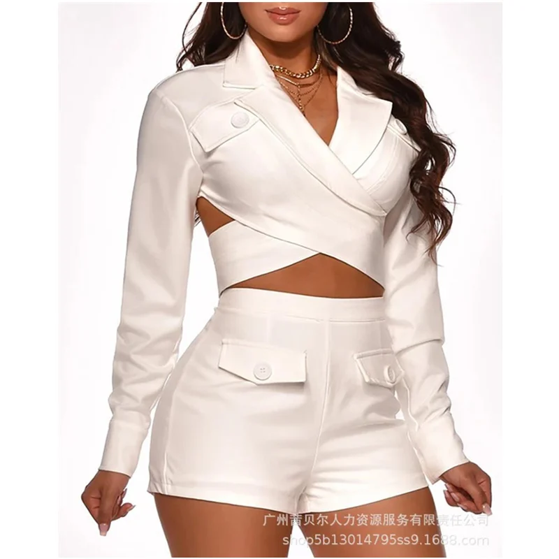 Top Trends: Fashion Y2K V Neck Crop Top + Elastic High Waist Shorts Two Piece Set Women Elegant Shorts Set Tracksuit Outfits Lady Shoppable Styles