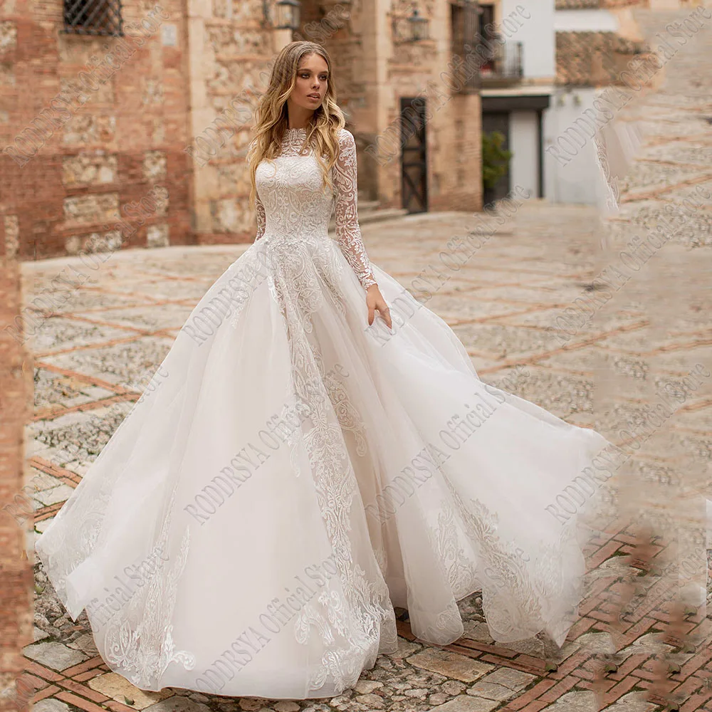 Top Trends: RODDRSYA Light Champagne Wedding Dress For Bride Long Sleeves Scoop Bride Gowns Tulle A-Line Princess Applique Vestidos De Novia Shoppable Styles