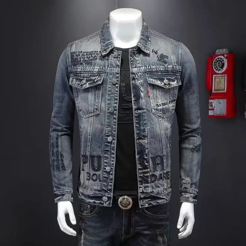 Top Trends: New Men&#039;s Denim Jacket Fashion Casual Lapel Handsome Motorcycle Jacket High Street Retro Trend Loose Denim Top Men&#039;s Clothing Shoppable Styles