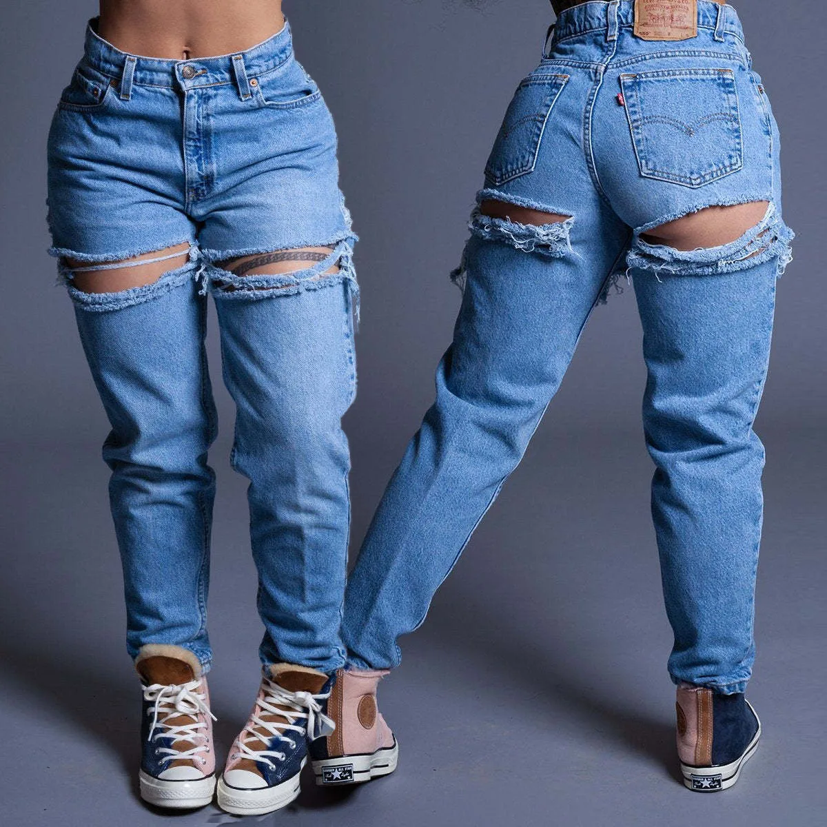 Top Trends: High Waist Denim Jeans Hollow Out Pant Y2K Streetwear 2022 Women Winter Clothing Trousers Denim Ripped Pencil Cargo Pants Shoppable Styles