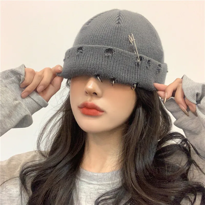 Top Trends: Winter Harajuku Y2k Beanies Knitted Hat Women Fashion Warm Thick Gorro Men Hip Hop Pin Hole Skullcap Short Hat Unisex Basic Cap Shoppable Styles