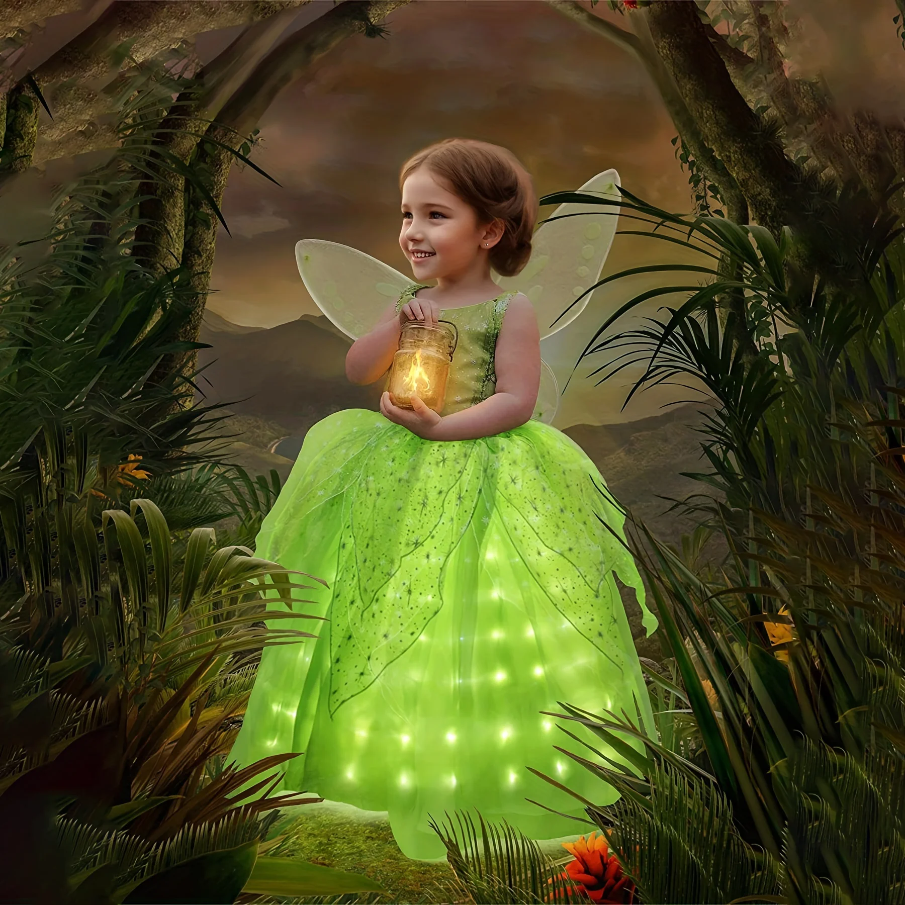 Top Trends: Uporpor Tinker Bell LED Light Up Dress Christmas Clothing For Kids Green Tinkerbell Fancy Dresses Fairy Princess Carnival Party Shoppable Styles