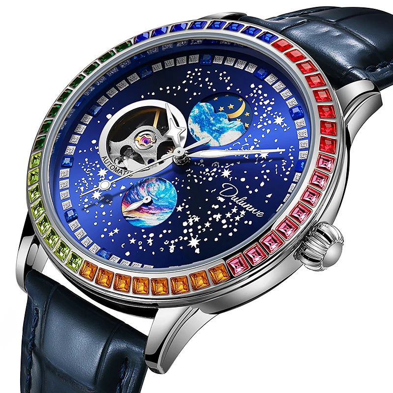 Top Trends: Multicolor Gem Classic Men Moon Phases Watch Fashion Waterproof Luminous Automatic Mechanical Mens Watches Top Brand Reloj Shoppable Styles