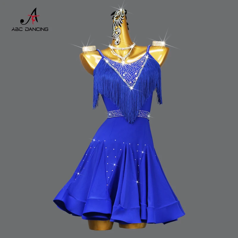 Top Trends: Blue Latin Dance Fringe Dress Sexy Suspender Skirt For Women Girls 0utdoorWear Competition Clothes Customize Cha Shoppable Styles