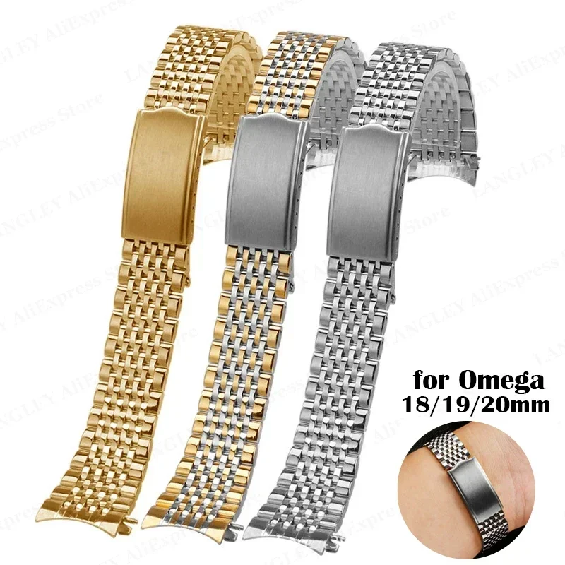 Top Trends: 18mm 19mm 20mm Stainless Steel Watchband Strap For Omega For Seamaster Nine Beads Watchband Metal Men Bracelet Watch Accessories Shoppable Styles