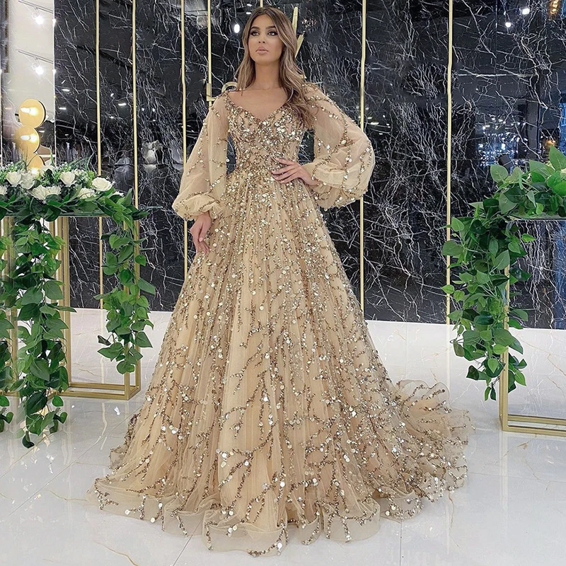 Top Trends: 2023 New Gold Heavy Industry Beaded Deluxe Evening Dress Sexy Celebrity Prestige Queen Long Dress Brilliant Adult Dress Shoppable Styles