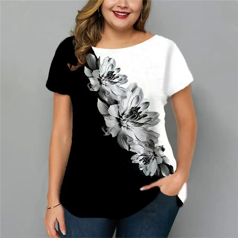 Top Trends: Summer Ladies T-Shirts Short Sleeve Tops Floral Graphic Shirt Tees Casual Loose Apparel For Women O-Neck Oversized Clothing 5xl Shoppable Styles