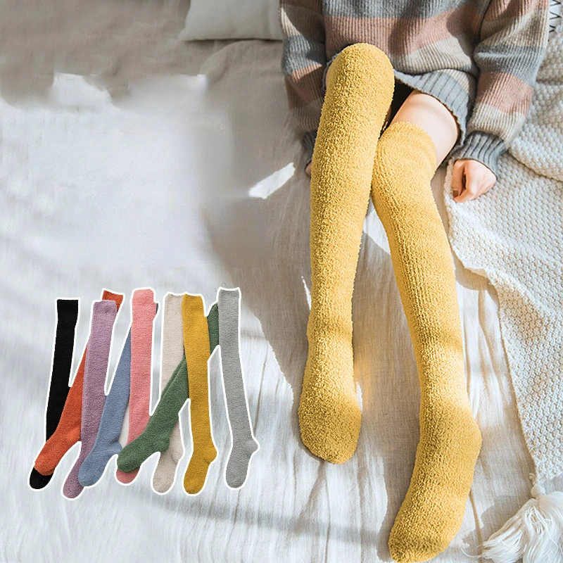 Top Trends: Women Winter Thigh High Fuzzy Slipper Socks Sweet Solid Candy Color Over The Knee Long Stockings Cute Cozy Warm Fluffy Socks Shoppable Styles