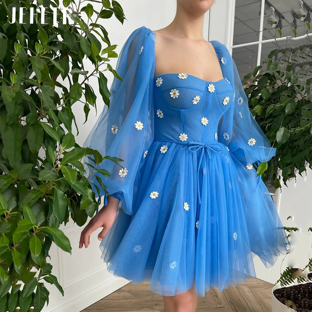 Top Trends: JEHETH Prom Dress Puff Sleeves Daisies Tulle Pastoral Princess Mini Sweetheart Backless Evening Homecoming Gown Robes De Soirée Shoppable Styles