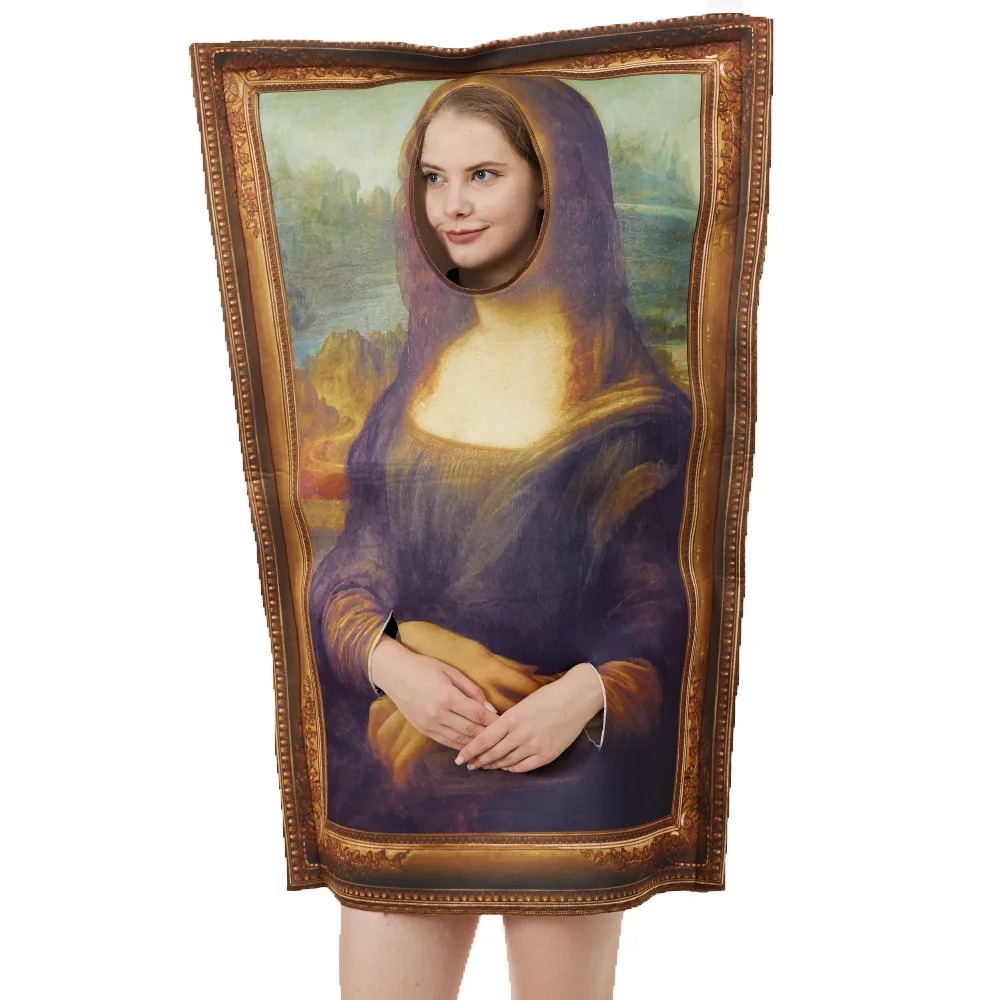 Top Trends: Cosplay Funny Mona Lisa Mural Costumes Props For Adult Unisex Sponge Jumpsuit Halloween Classic Carnival Fancy Dress Up Party Shoppable Styles