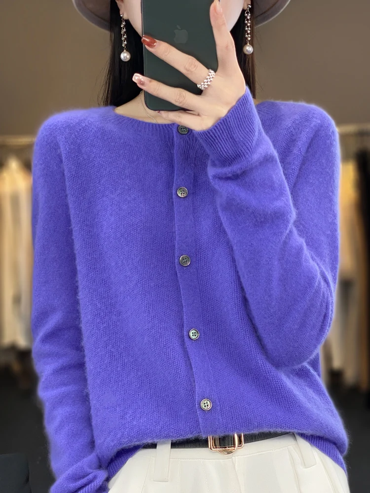 Top Trends: Long Sleeve 100% Pure Merino Sweaters Wool Spring Autumn Cashmere Women Knitted O-Neck Top Cardigan Clothing Tops Shoppable Styles