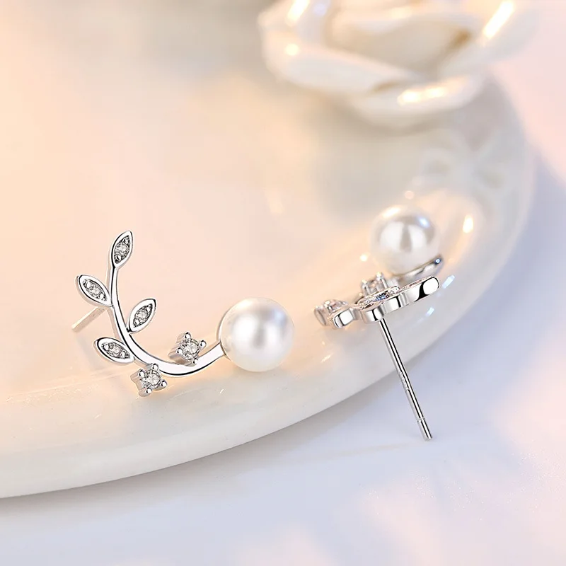 Top Trends: 925 Sterling Silver Crystal Pearl Jewelry Fashion Leaf Stud Earrings For Woman New XY0218 Shoppable Styles - Image 5