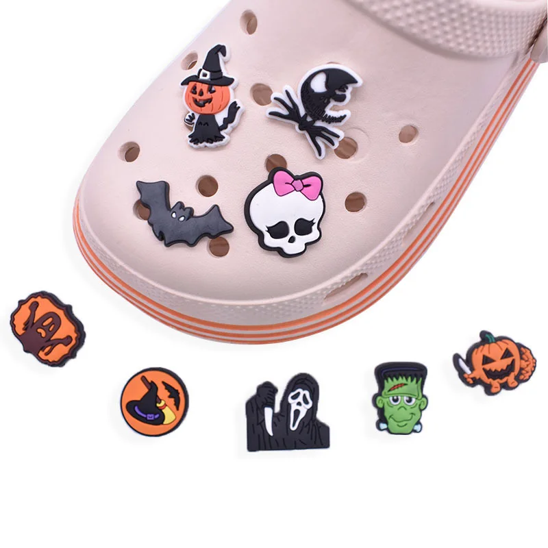 Top Trends: Hot Sale 1pcs Skull Bat Pumpkin Castle Shoe Charms Cute Halloween Collection Shoe Accessorie DIY For Croc Jibz Fit Wristbands Shoppable Styles