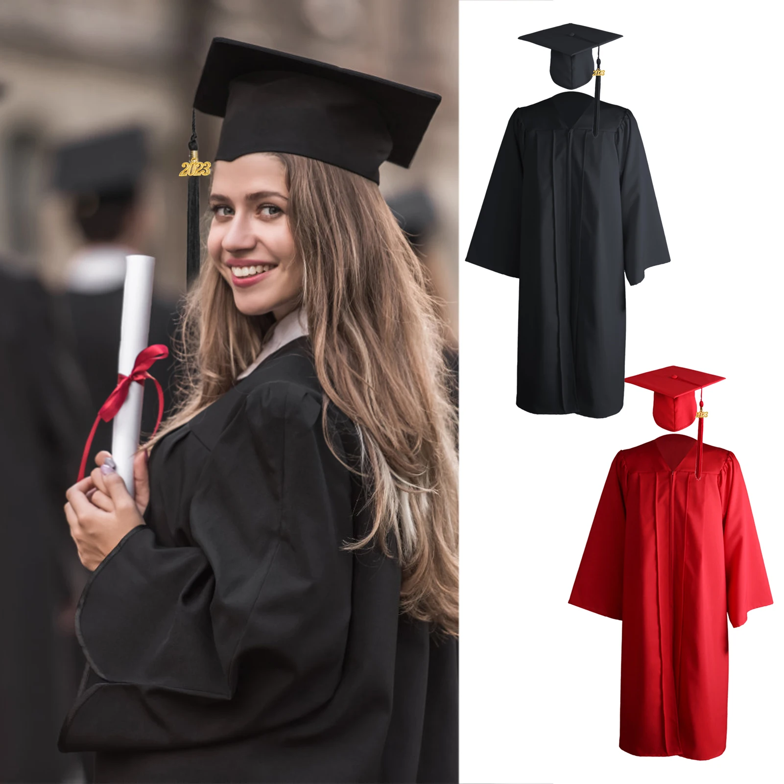 Top Trends: Adult Graduation Gown Cap 2023 Novel School Uniform Unisex Girl Cosplay Bachelor Costume Set College University Ceremony Suit Shoppable Styles