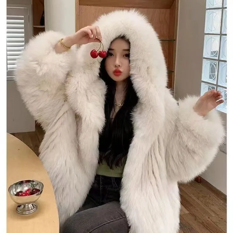 Top Trends: Faux Fur Jacket Women Winter Warm Hooded Fluffy Jacket Coat Loose Korean Fashion Fox Mink Jackets Thick Outerwear Snowwear New Shoppable Styles