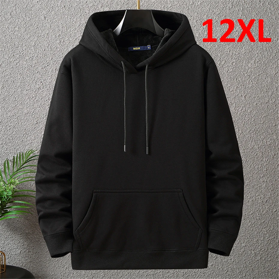 Top Trends: Solid Color Hoodies Men 12XL 10XL Plus Size Hoodies Autumn Winter Thick Fleece Hoodie Male Big Size 12XL Hooded Pullover Black Shoppable Styles