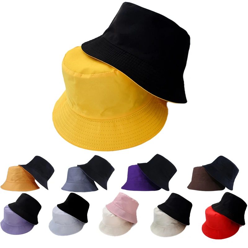 Top Trends: Unisex Hat Black Solid Color Double-Sided Simple Bob Hip Hop Bucket Hat Men&#039;s Women&#039;s Panama Beach Fishing Sun Cap Shoppable Styles