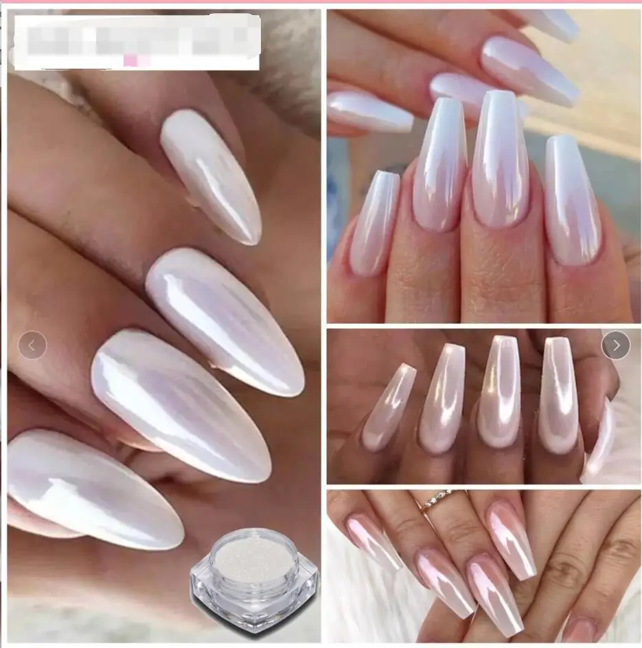 Top Trends: White Pearl Chrome Powder Glazed Donut Hailey Bieber Nails Mirror Moonlight Nail Pigment Winter New Trend White Chrome Powder* 1 Shoppable Styles - Image 3