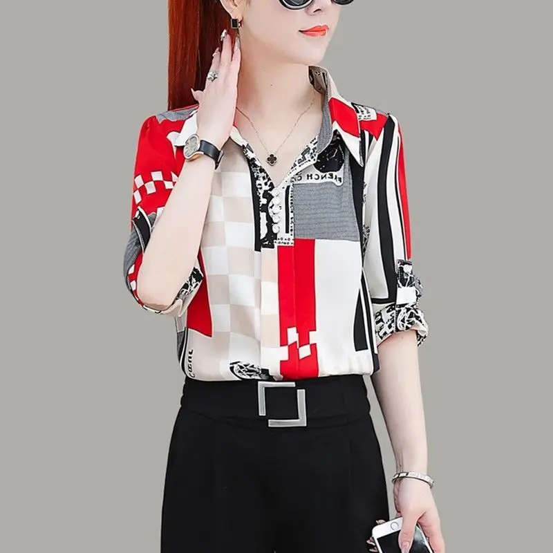 Top Trends: Printed Fashion Turn-down Collar Women&#039;s Blouse Pullovers 2024 Summer Female Clothing Korean Casual Half Sleeve Vintage Shirt Shoppable Styles