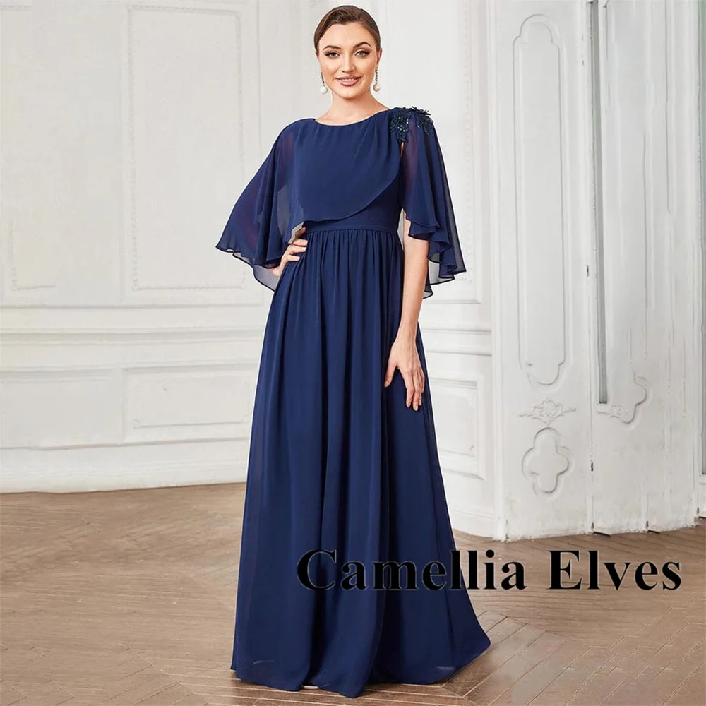 Top Trends: New Navy Blue Mother Of The Bride Dresses Long Chiffon Garment Ruffles Flowing Plus Size Mother Formal Scoop Neck Evening Gowns Shoppable Styles