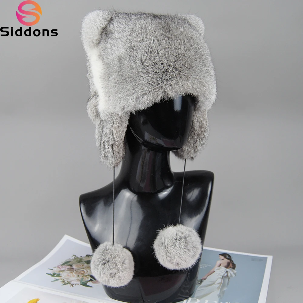 Top Trends: 2024 New Fashion Brand Women Real Rabbit Fur Bomber Pom Pom Hats Winter Lady Warm Fluffy Rabbit Fur Hat Natural Rabbit Fur Caps Shoppable Styles