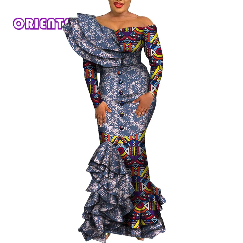 Top Trends: African Dresses For Women 2022 Elegant Bodycon Long Mermaid Dress Draped Ruffles African Print Dashiki Evening Dresses WY5995 Shoppable Styles