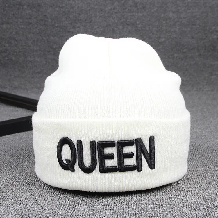 Top Trends: Hot KING QUEEN Letter Embroidery Knitted Cap Hip Hop Men Women Lovers Street Dance Bonnet Warm Hat Skullies Black White Shoppable Styles - Image 5