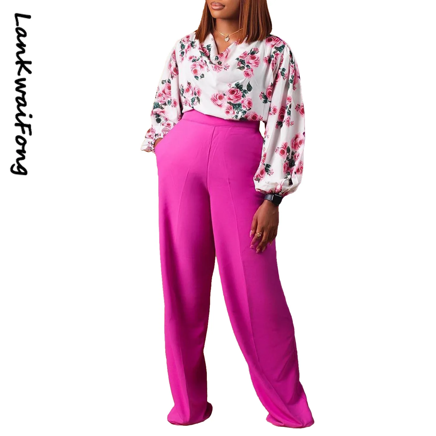 Top Trends: LKF New Fashion Print Strap Loose Sleeve Top Wide Leg Pants Two Piece Autumn Casual Set For Women Shoppable Styles - Image 4