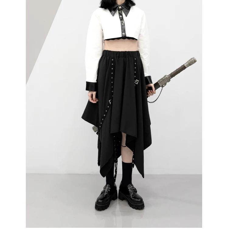 Top Trends: Irregular Skirt Girl's New Dark Tie Street Punk Wind Weave Buckle Medium-length Y2k Gothic Long Skirt Shoppable Styles