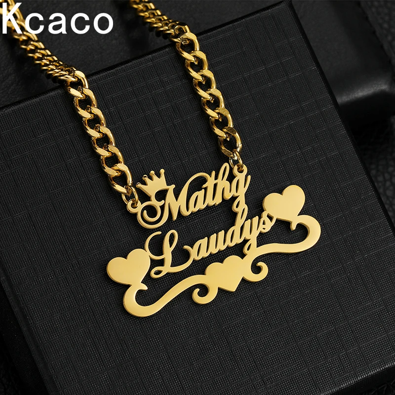 Top Trends: Custom Name Necklace Stainless Steel 5mm Cuban Chain Necklace With Heart Custom 2 Names Thick Chain Choker Necklace Couple Gift Shoppable Styles