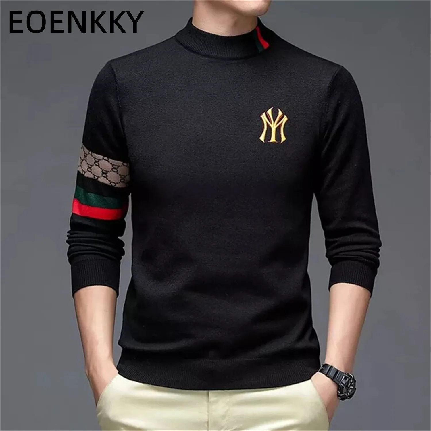 Top Trends: Original Designer Brand 2023 New Men&#039;s Knitted Pullover Autumn / Winter Embroid Luxury Woolen Sweater Warm Trend Casual Clothing Shoppable Styles