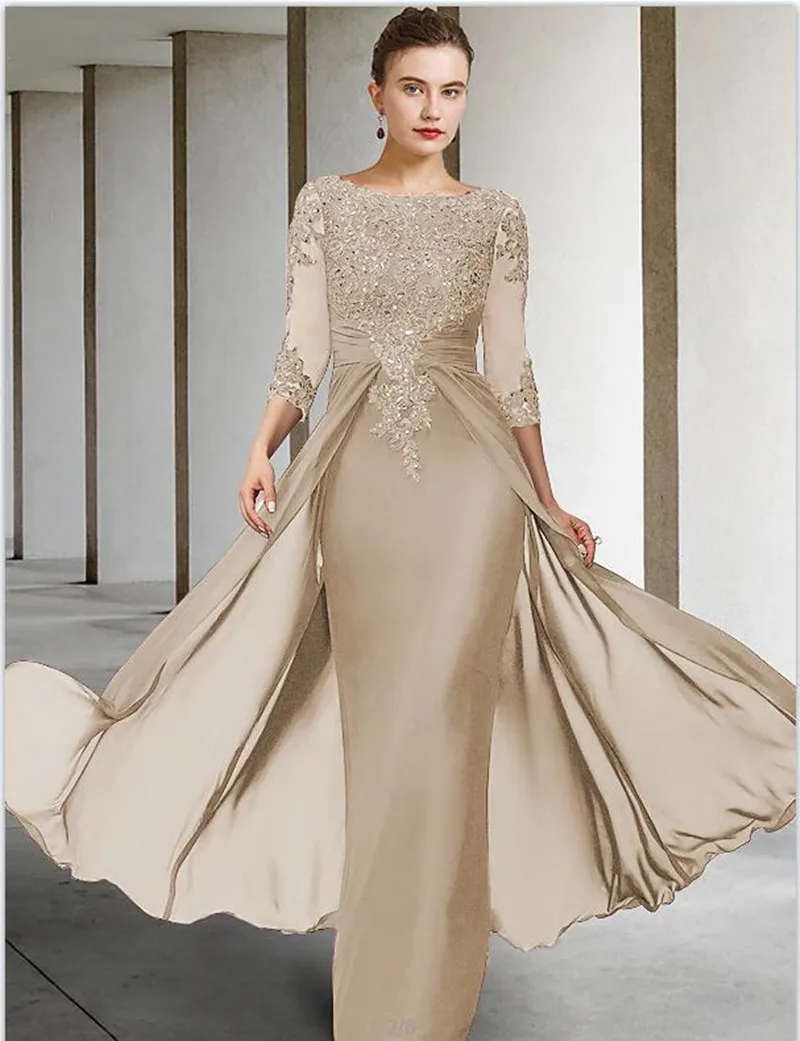 Top Trends: Long Sleeve Mother Of The Bride Dresses For Weddings Big Size O Neck Chiffon Formal Lace Applique Evening Party Guests Dress Shoppable Styles