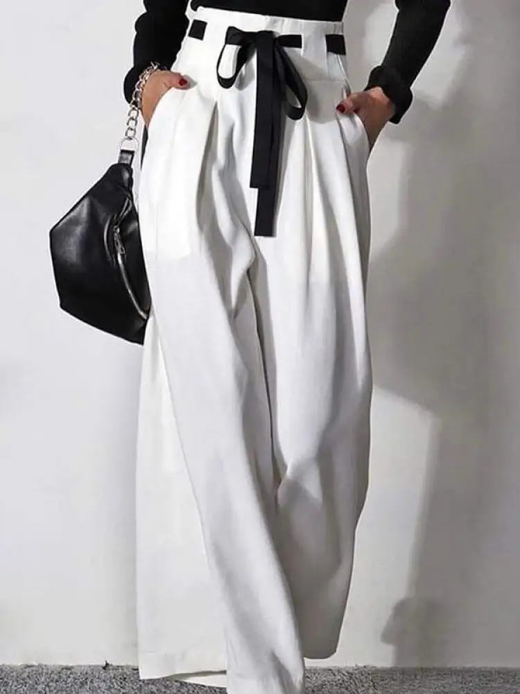 Top Trends: Yeezzi Women Stylish Drawstring Pleated Wide Leg Pants 2023 New Spring Autumn High Waisted Loose Causal Office White Trousers Shoppable Styles