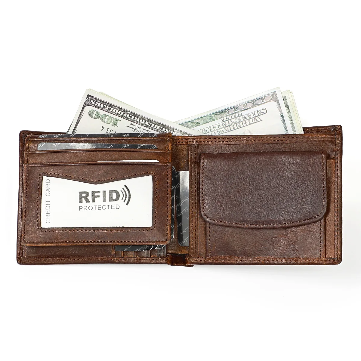 Top Trends: Real Cowhide Genuine Leather Slim Bifold RFID Wallets Coin Purse Clutch Retro Short Wallet Small Card Holder Male Wallet For Men Shoppable Styles