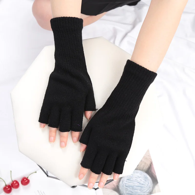 Top Trends: Long Gloves Black Fingerless Knitted Gloves For Men Women Warm Stretch Elastic Fashion Winter Outdoor Mitten Cycling Accessories Shoppable Styles