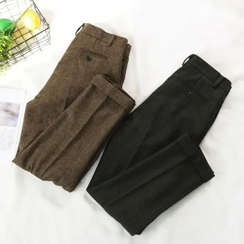 Top Trends: 2023 Men Autumn Winter Retro Woolen Business Casual Trousers Male Formal Wear Suit Pants Men Wool Tweed Straight Pants H366 Shoppable Styles