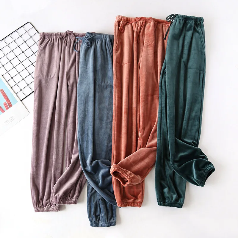 Top Trends: Autumn And Winter New Couple Velvet Trousers Warm Men Pants Thick Warm Pants Home Pants Women Pajama Pants Flannel Lounge Pants Shoppable Styles