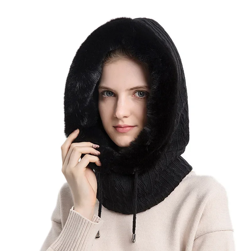 Top Trends: Winter Fur Cap Mask Set Hooded For Women Knitted Thick Plush Fluffy Beanies Cashmere Neck Warm Russia Outdoor Ski Windproof Hat Shoppable Styles - Image 5