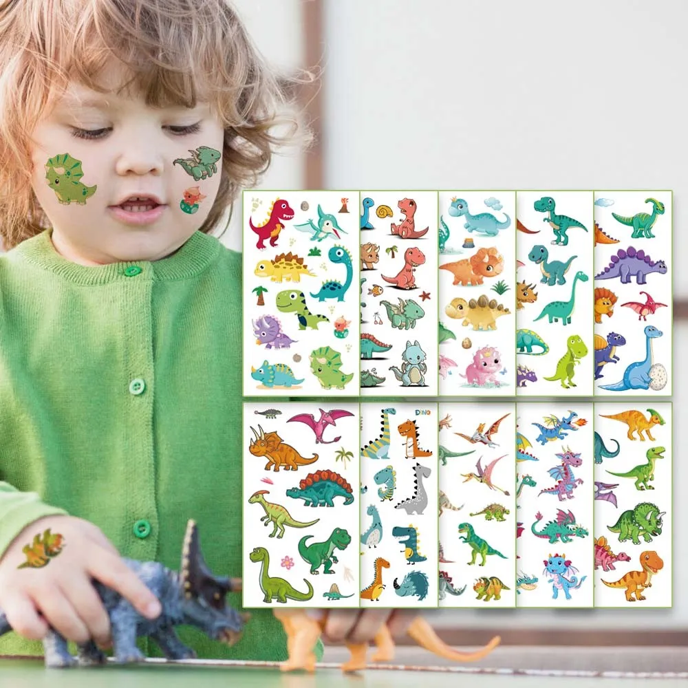 Top Trends: 10Pcs / set Fake Tattoo Stickers Cartoon Temporary Tattoos Kids Arm Tattoos Kids Dinosaur Fun Party Tattoo Waterproof Stickers Shoppable Styles