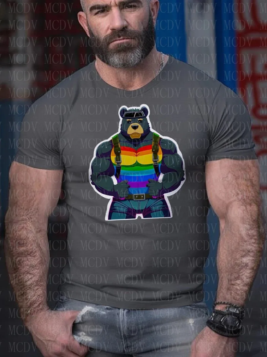 Top Trends: Men&#039;s Rainbow Muscular Bear Harness Casual Printed T-Shirt Summer Tees The Colorful The Best He Him Hole LGBT3D Printed T Shirt Shoppable Styles